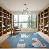 Playful Cartoon Cats Paws Blue Area Rug