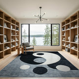 Yin-Yang Geometric Area Rug Black White