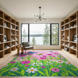 Whimsical Pink Floral Butterflies Area Rug