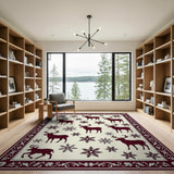Winter Deer Silhouette Snowflake Cream Rug