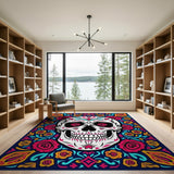 Multi-color and Patterns Vibrant Sugar Skull Floral Area Rug