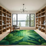 ODIKA Tropical Green Jungle Leaf Washable Area Rug - Low Pile, Non-Slip & Pet Friendly