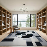 Vinyl Record Geometric Black White Area Rug