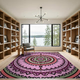 Vibrant Pink Mandala Boho Chic Area Rug