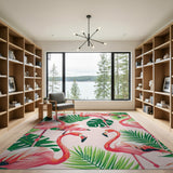 Pink Flamingo Monstera Area Rug
