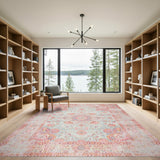 Blue Pink Distressed Floral Vintage Area Rug