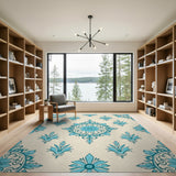 Teal Floral Mandala Vintage Area Rug