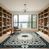 Traditional Persian Blue and Teal Teal Persian Floral Motif Area Rug
