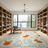Playful Orange Bunny Egg Silhouette Area Rug