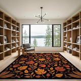 Autumn Leaves Acorns Black Area Rug