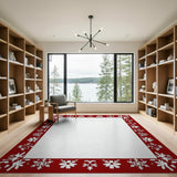 Festive Red Poinsettia Snowflake Border Rug