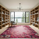 Blush Pink Embroidered Rose Floral Area Rug