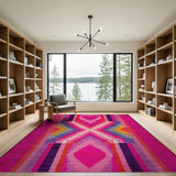 Vibrant Pink Heart Geometric Tribal Rug