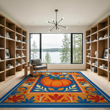 Vibrant Orange Pumpkin Fall Leaves Area Rug