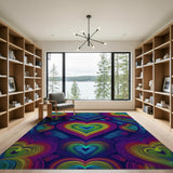 Vibrant Rainbow Hearts Area Rug