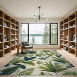 Coastal Beach Lush Green Palm Leaf Area Rug