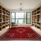 Ornate Red Floral Heart Motif Area Rug