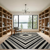 Modern Black White Geometric Stripe Rug