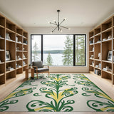 Green Swirling Floral Vintage Area Rug