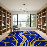 Golden Swirls on Navy Blue Abstract Area Rug