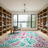 Teal Magenta Coral Branch Area Rug