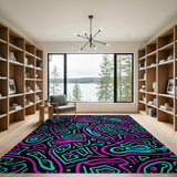 Vibrant Neon Pink Teal Geometric Rug