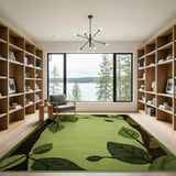 Playful Green Leaves Tree Border Area Rug
