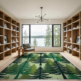 Green Pine Forest Silhouette Area Rug