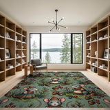Whimsical Cartoon Mice Harvest Berries Acorns Rug
