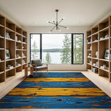 Distressed Blue Orange Wood Plank Area Rug
