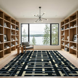 Modern Geometric Grid Black White Area Rug