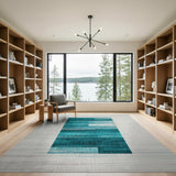 Blue and Teal Teal Blue Horizontal Stripe Area Rug