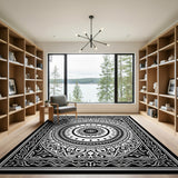 Black White Persian Mandala Traditional Persian Area Rug