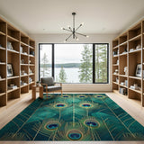 Teal Peacock Feather Area Rug