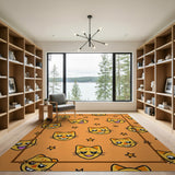 Playful Cartoon Cat Faces Stars Orange Rug