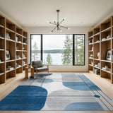 Abstract Blue Geometric Circles Area Rug