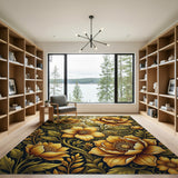Golden Peony Floral Vintage Area Rug