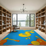 Cartoon Guitar Music Blue Area Rug
