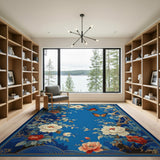 Blue Chinoiserie Peony Butterfly Area Rug