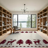 Festive Reindeer Fir Tree Silhouette Area Rug