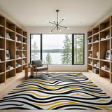 Multi-color and Patterns Black Gold Wavy Abstract Area Rug