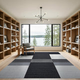 Black and White Geometric Modern Black White Geometric Grid Area Rug