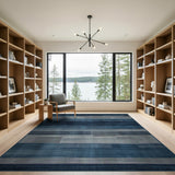 Geometric Modern Blue and Teal Blue Teal Striped Geometric Area Rug