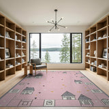 Whimsical Pink Cartoon Houses Area Rug
