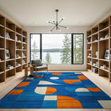 Blue Orange Geometric Abstract Area Rug