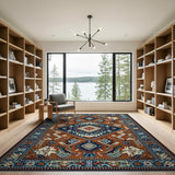 Terracotta Navy Geometric Heritage Tribal Rug