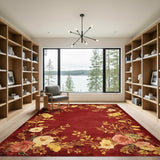 Red Vintage Floral Gold Area Rug
