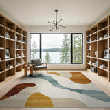 Abstract Wave Area Rug in Teal Terracotta Cream
