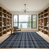 Blue and Teal Distressed Navy Plaid Area Rug