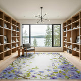 ODIKA Washable Purple Floral Area Rug - Low Pile Non-Slip Botanical Garden Rug